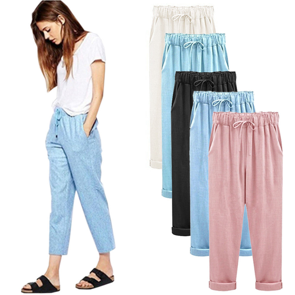 Plus Size Cotton Linen Elastic pants