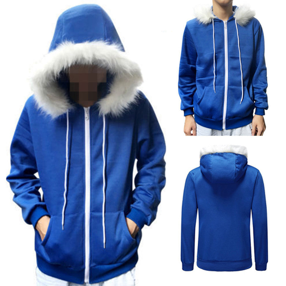 Cosplay Blue Fleece Hooded Jacket