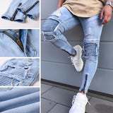 Ripped Slim Fit Motorcycle Denim Jeans