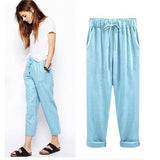 Plus Size Cotton Linen Elastic pants