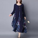 Long Sleeve Cotton Linen Floral Kaftan